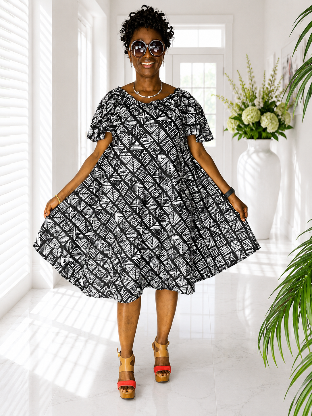 Black White African Dress/Ankara Dress /African Clothing /100% Cotton