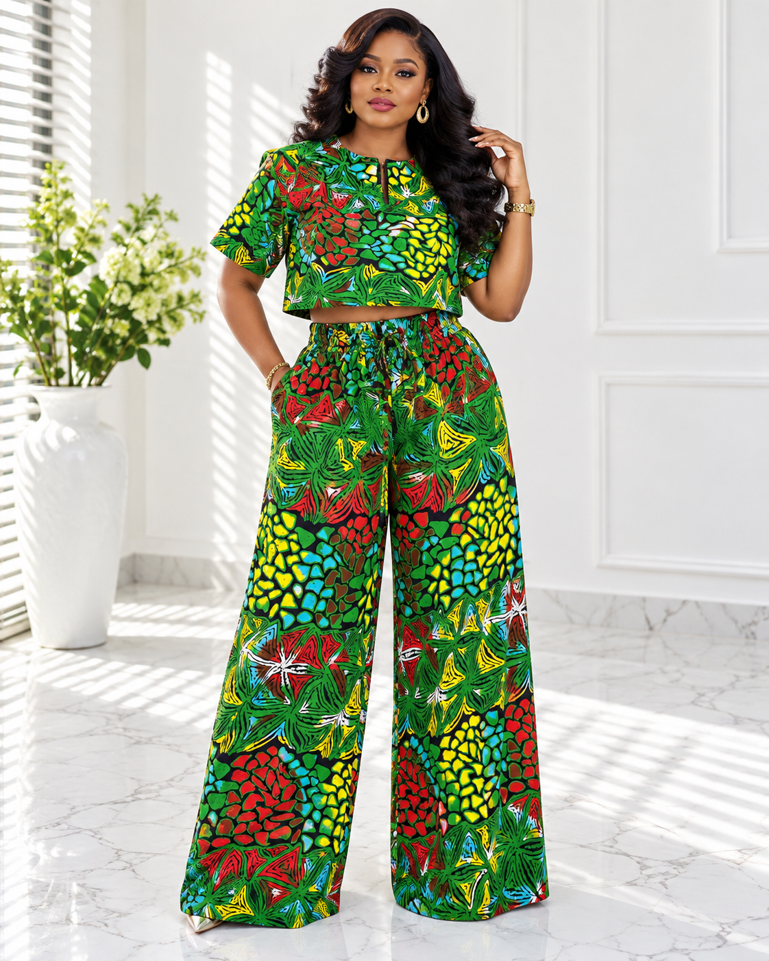 African Crop Top and Pant/Ankara Pant Set