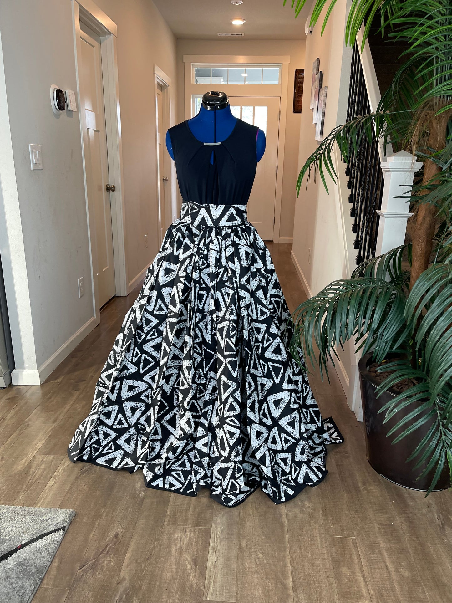 Bold Ankara High-Waist African Print Skirt – Handmade with Vibrant Wax Fabric/Black and White Skirt/KM130