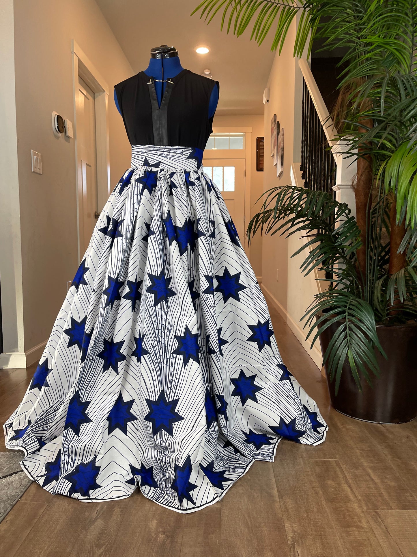 White and Blue Star African Skirt/African Clothing For Women/Ankara Skirt.QT13