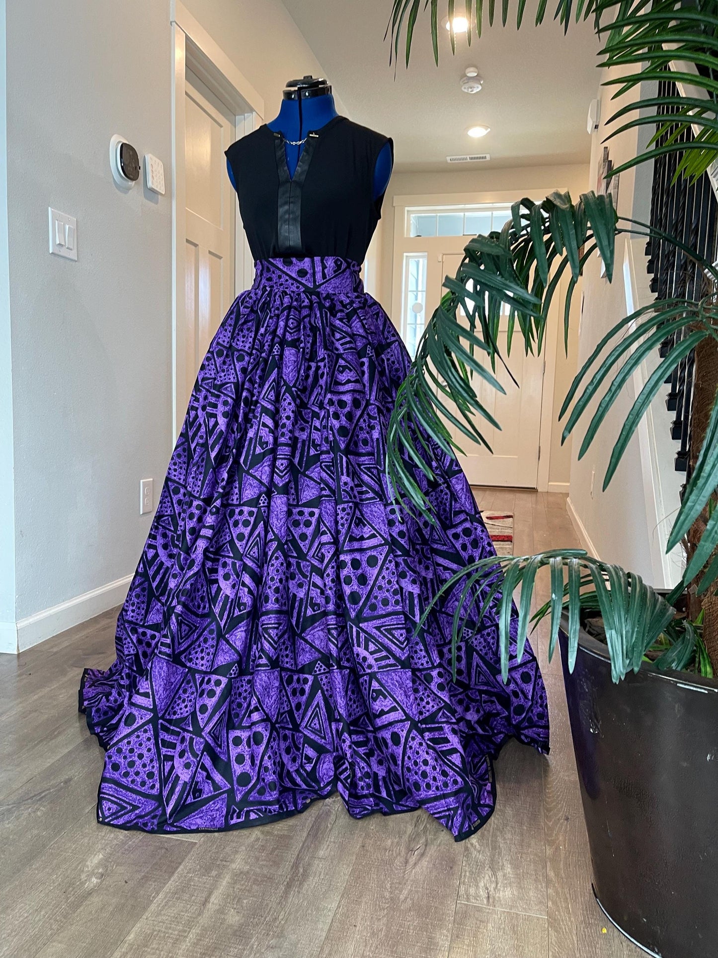 Bold Ankara High-Waist African Print Skirt – Handmade with Vibrant Wax Fabric/Purple Ankara Skirt