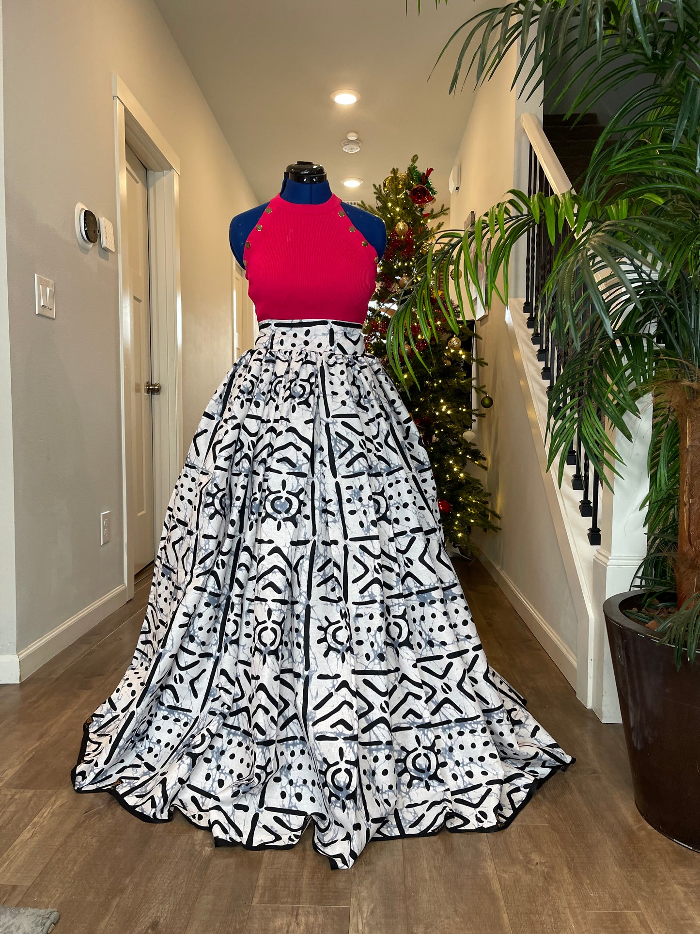 White Black African Print Skirt/Ankara Skirt/African Clothing For Women/Plus Size Skirt