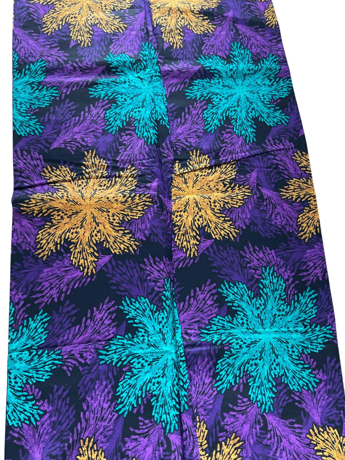 African Print Fabric/Ankara Print 6 Yards/By The Yard/Purple Gold Teal Color Fabric/KM10k
