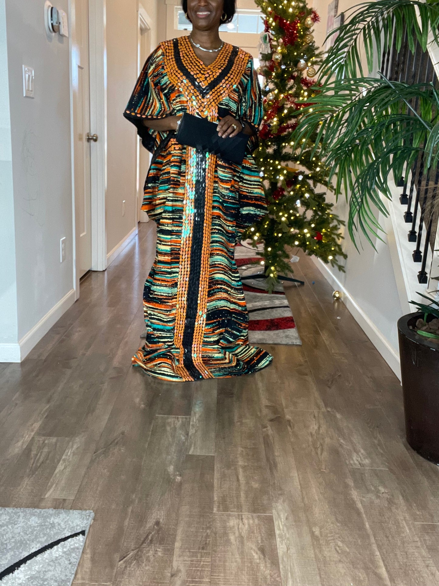 African Dress /Ankara Dress With Embellished Sequins/Boubou/Kaftan