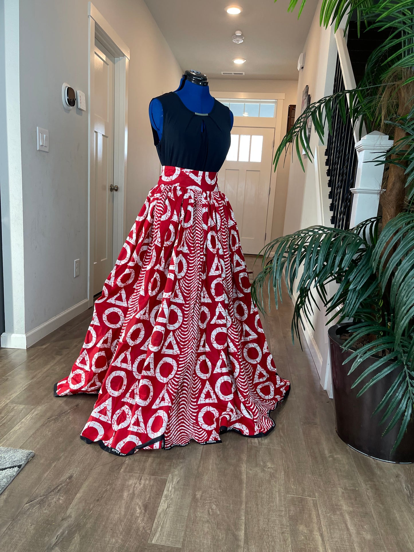 Bold Ankara High-Waist African Print Skirt – Handmade with Vibrant Wax Fabric/Red and White Skirt
