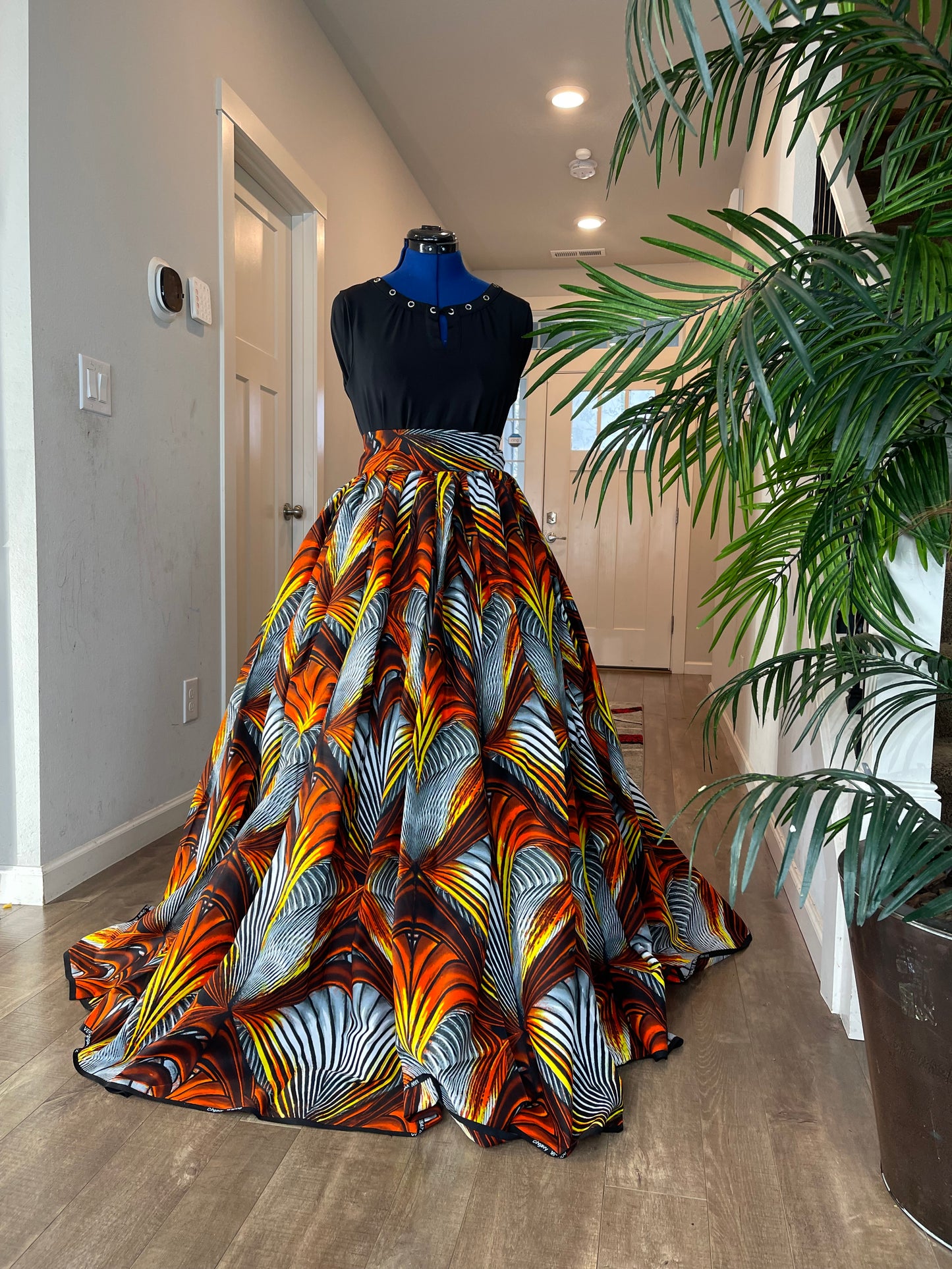 Bold Ankara High-Waist African Print Skirt – Handmade with Vibrant Wax Fabric/Brown Ankara Skirt