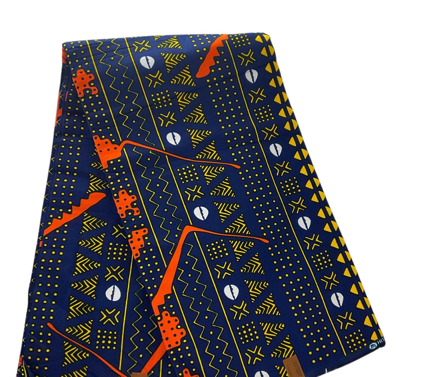 African Print Fabric/Ankara Print 6 Yards/By The Yard/Navyblue Orange Fabric/KM10k