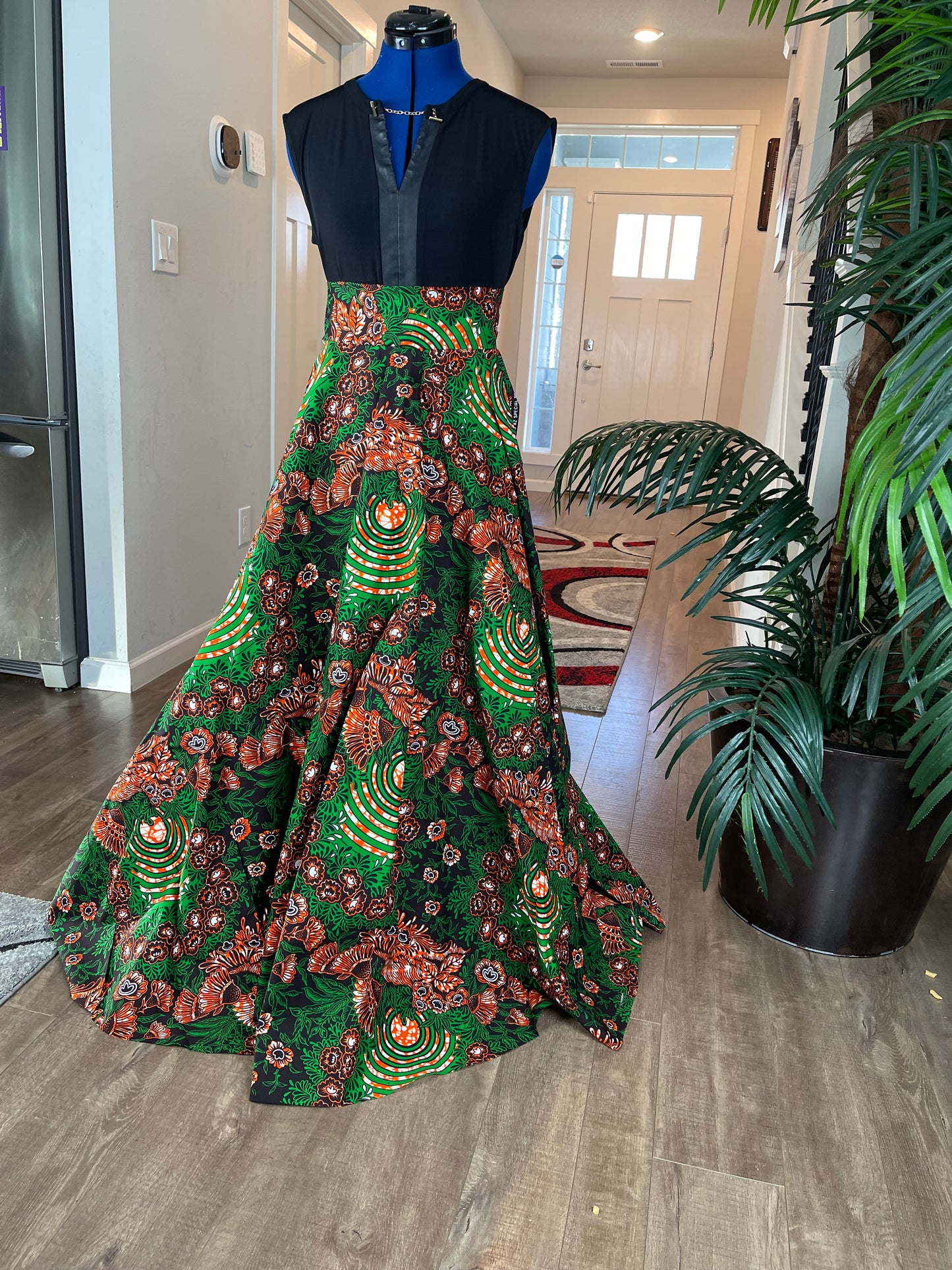Green and Red Floral African Skirt/African Clothing For Women/Ankara Skirt.QT15