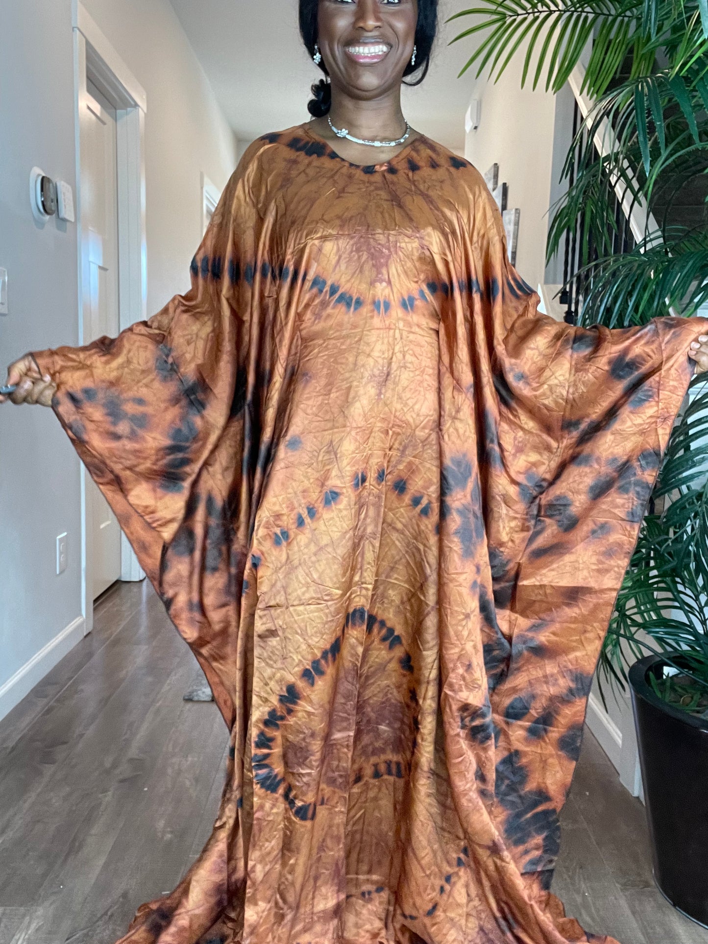 Brown African Silk Boubou Dress For Women/African Dress /One Size