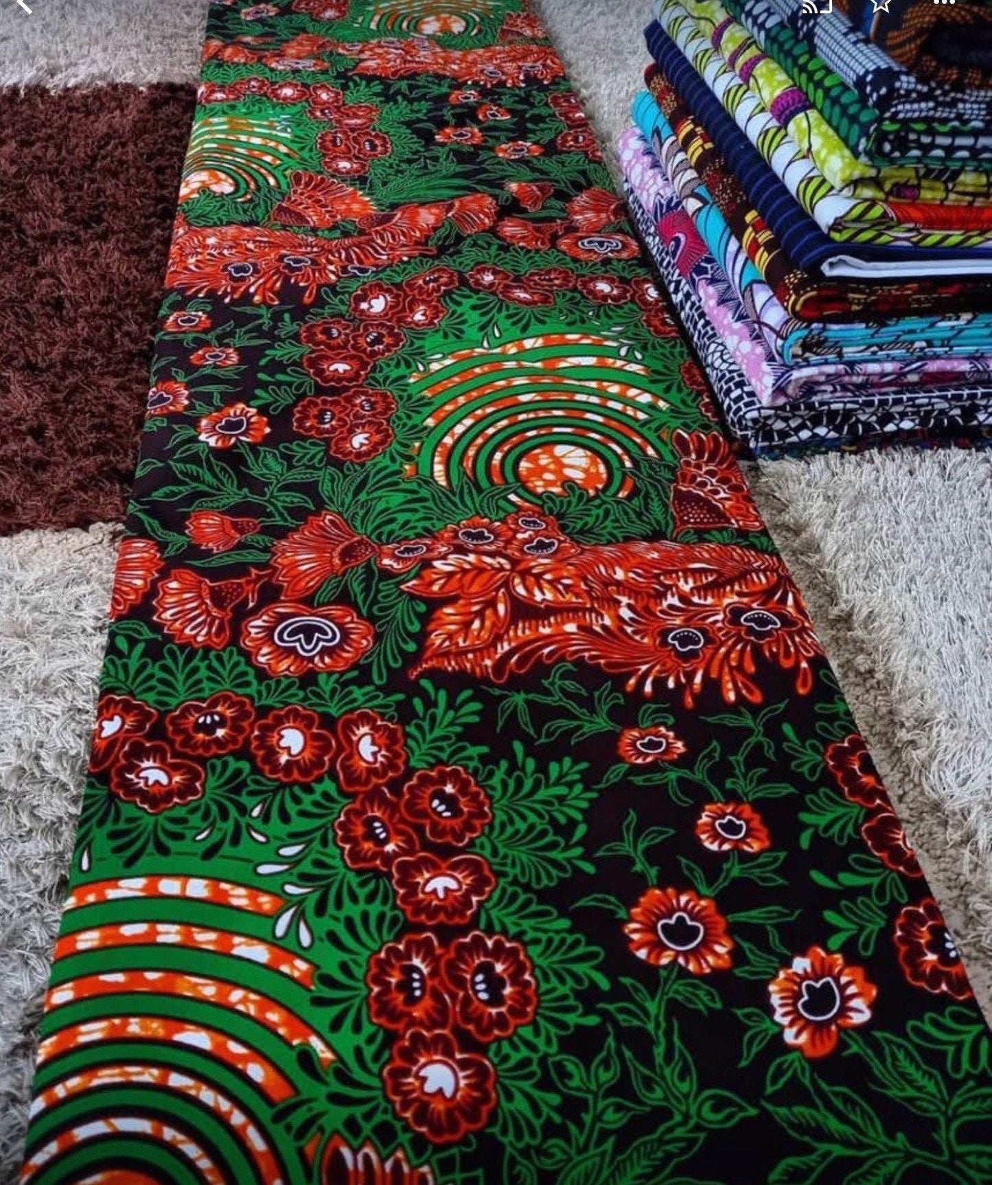 African Fabric/African Print Fabric/Ankara- Green and Brown Floral Design/By The Yard/Wholesale/African Dress/ Fabric/Floral Fabric/MK106
