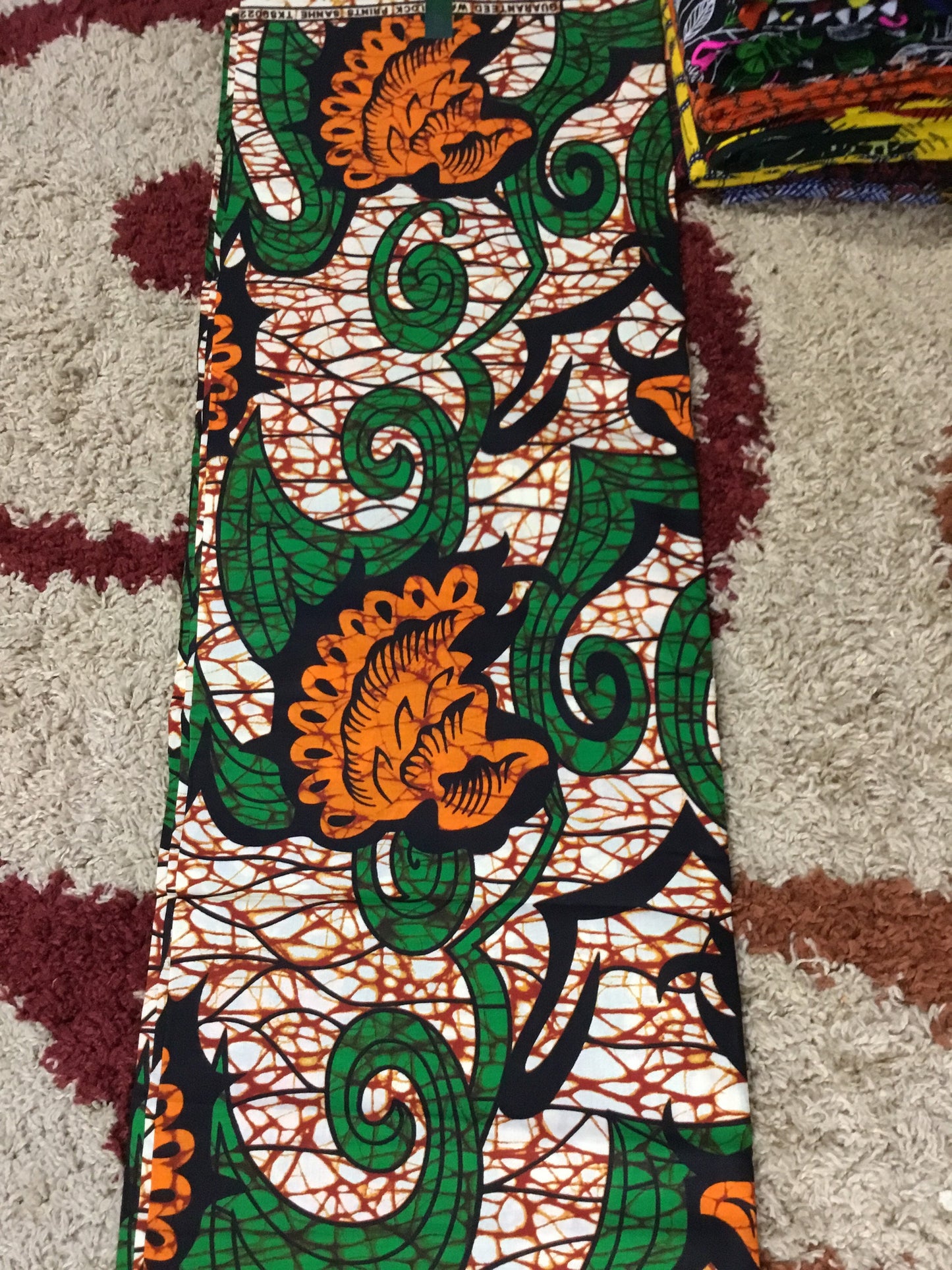 Green and orange African Fabric/African prints/ Ankara fabric/ African wax/ African fabric/ African fabric per yard/African head/MK500