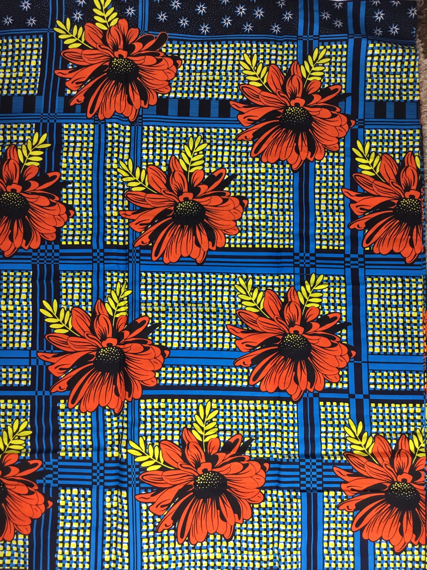 Blue and orange African Fabric/African prints/ Ankara fabric/ African wax/African fabric by the yard/African fabric 6 yards/MK412