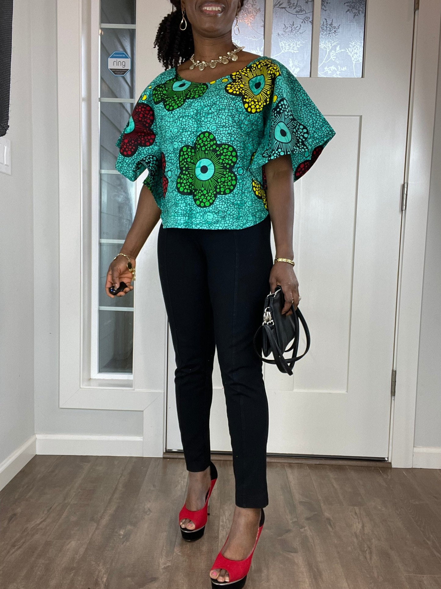 African clothing for women/ African high low crop top/ African cape top/plus size crop top/High low shawl/ Full flare blouse