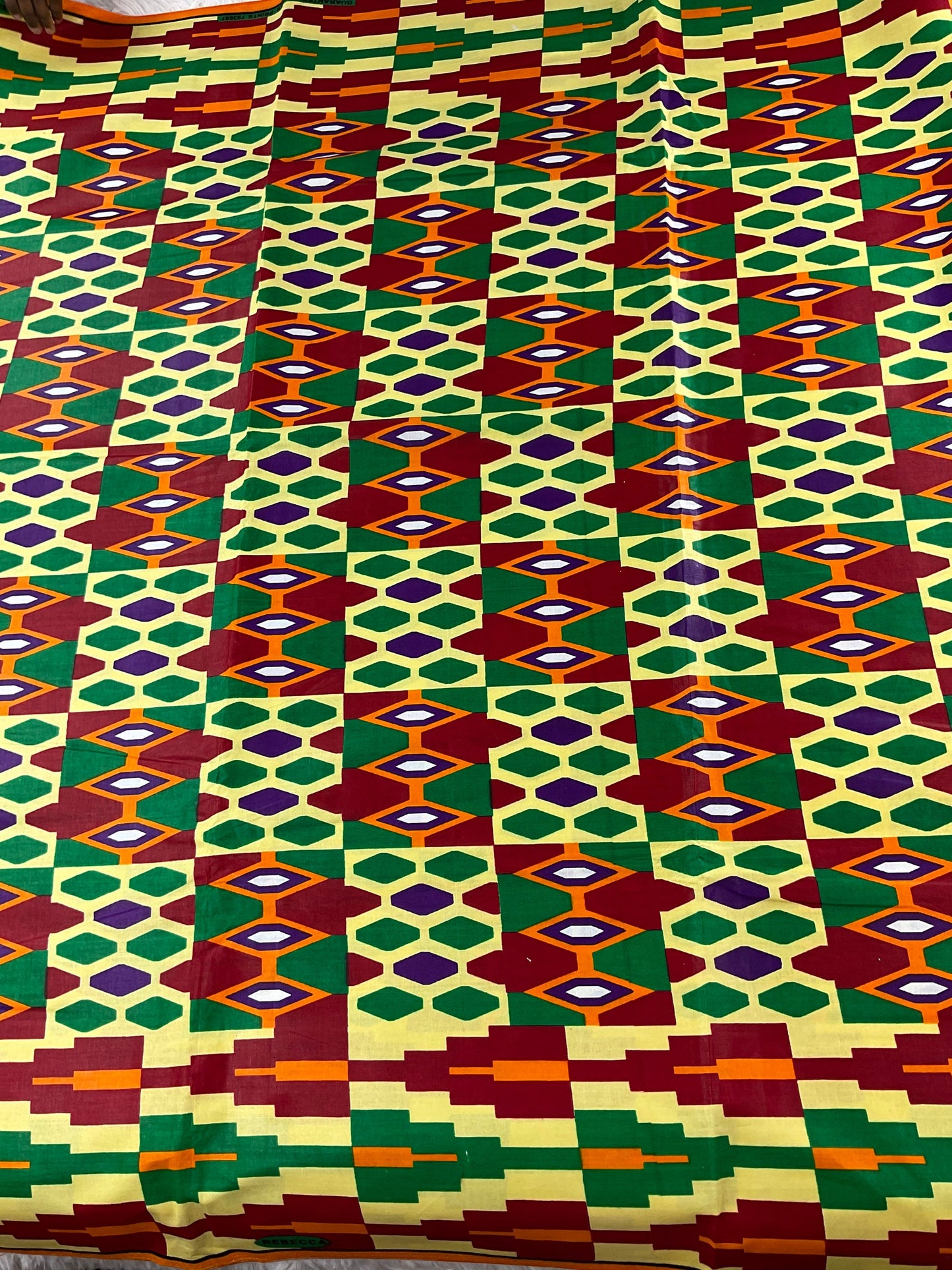Orange and green African Fabric/African prints/ orange and cream African fabric/ Kente fabric/ African fabric for crafts/African headw/MK506