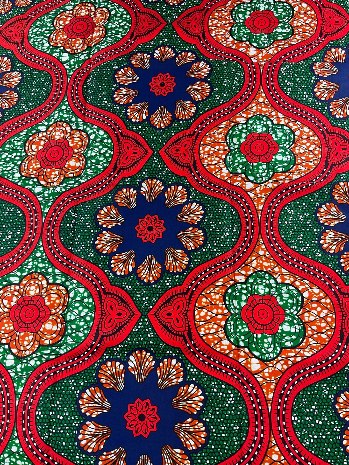 African Fabric/African prints/ Ankara fabric/ African wax/Hollandais/ African Kente/ multicolor fabric/MK513/Orange and Navyblue Fabric