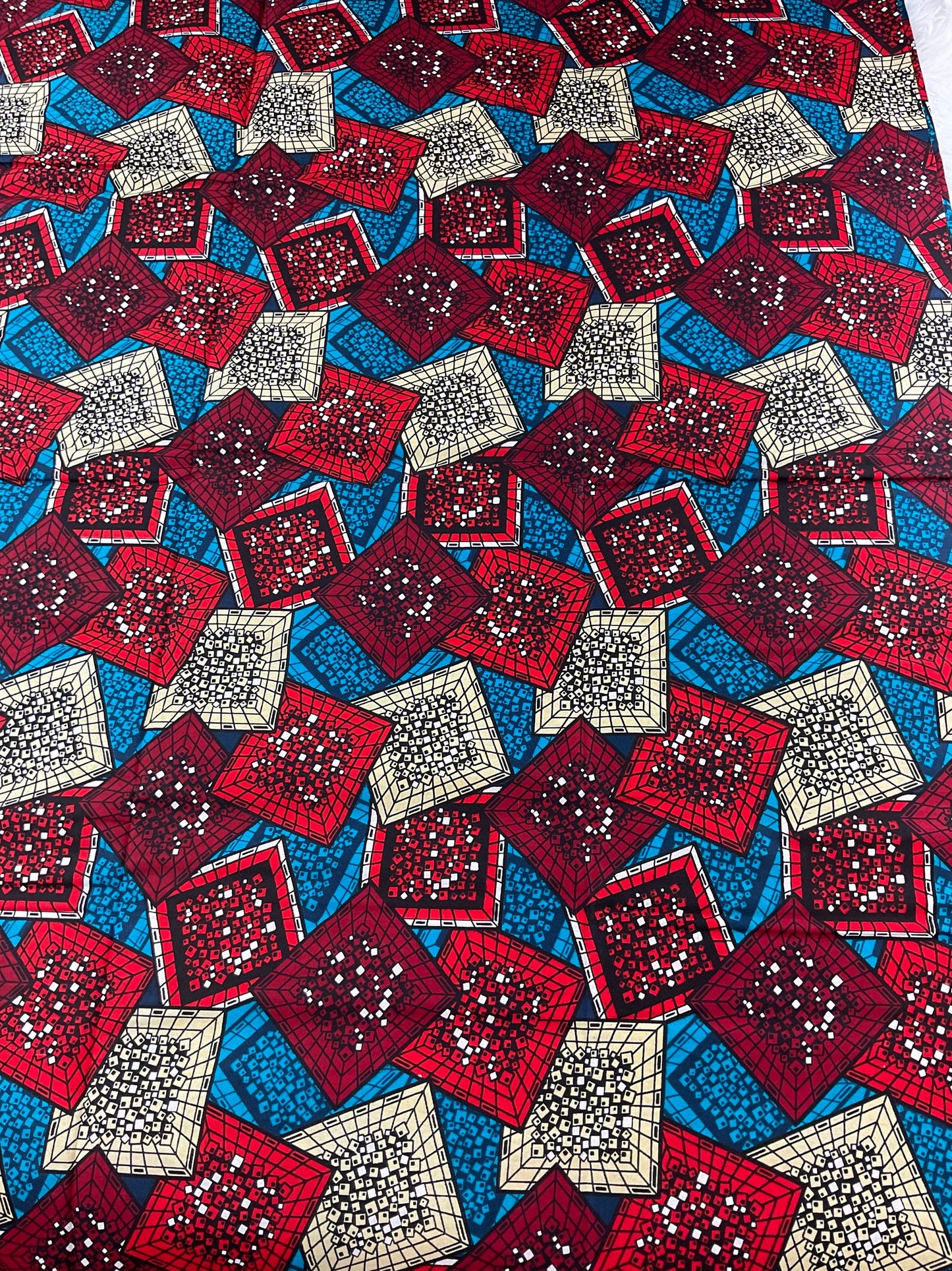 African Fabric/African prints/ Ankara fabric/ African fabric by the yard/ Wax prints/ African fabric for apparels/MK590/Wine,Turquoise,Cream