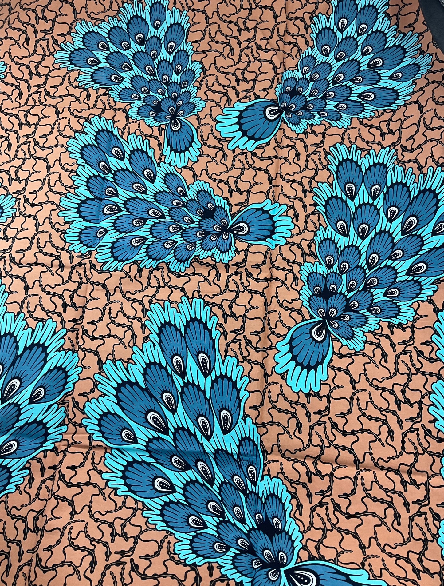 African Fabric/African Print Fabric/Ankara-Light Brown and Turquoise Color/African fabric by the yard/African fabric 6 yards/FG101