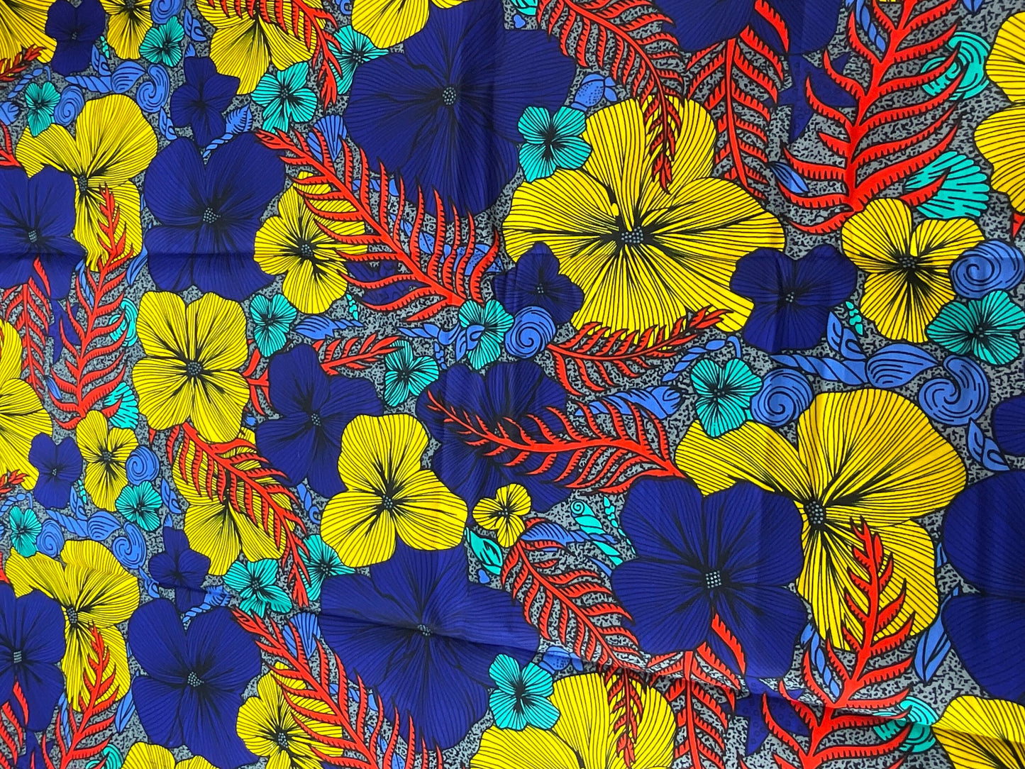 African Fabric/African Print Fabric/African Wax Fabric/Ankara-Floral yellow and blue Fabric/By The Yard/MK144ab