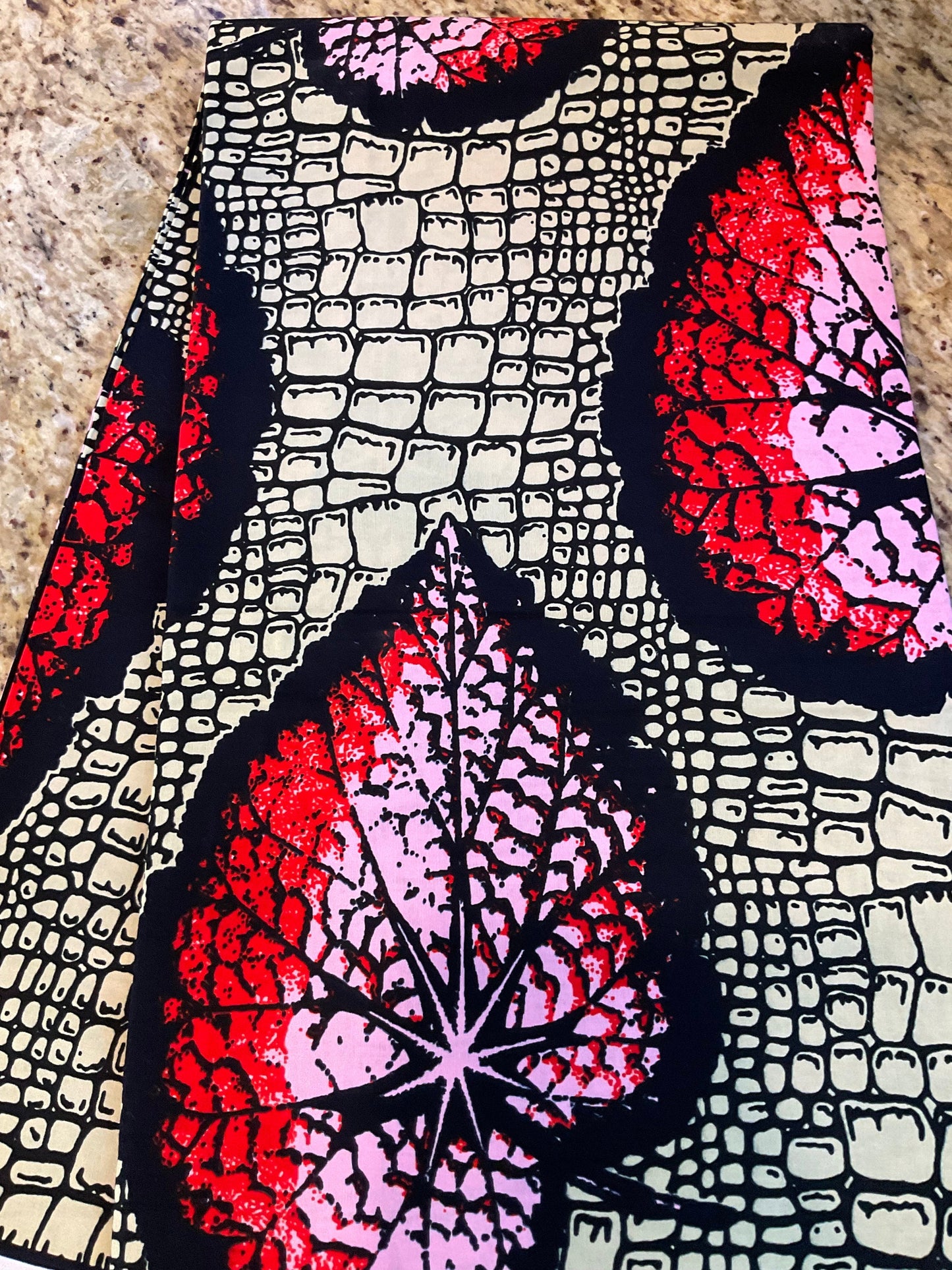 African Fabric/African prints/ Ankara fabric/ African wax/Hollandais/Red,Cream and Black Floral African fabric/ African fabric 6 yards/FG69