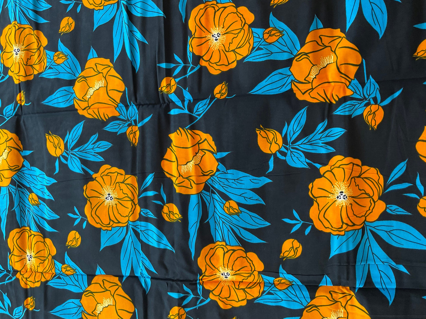 African Fabric/African prints/ Ankara fabric/ African wax/Black,Blue and orange African fabric/ Fabric per yard/ Fabric MK121