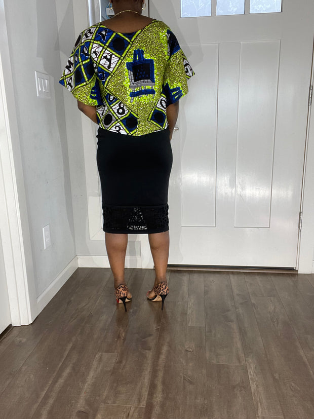 African clothing for women/ African blouse/African cape top/plus size African Green top/ Full flare blouse/summer top/Ankara Blouse