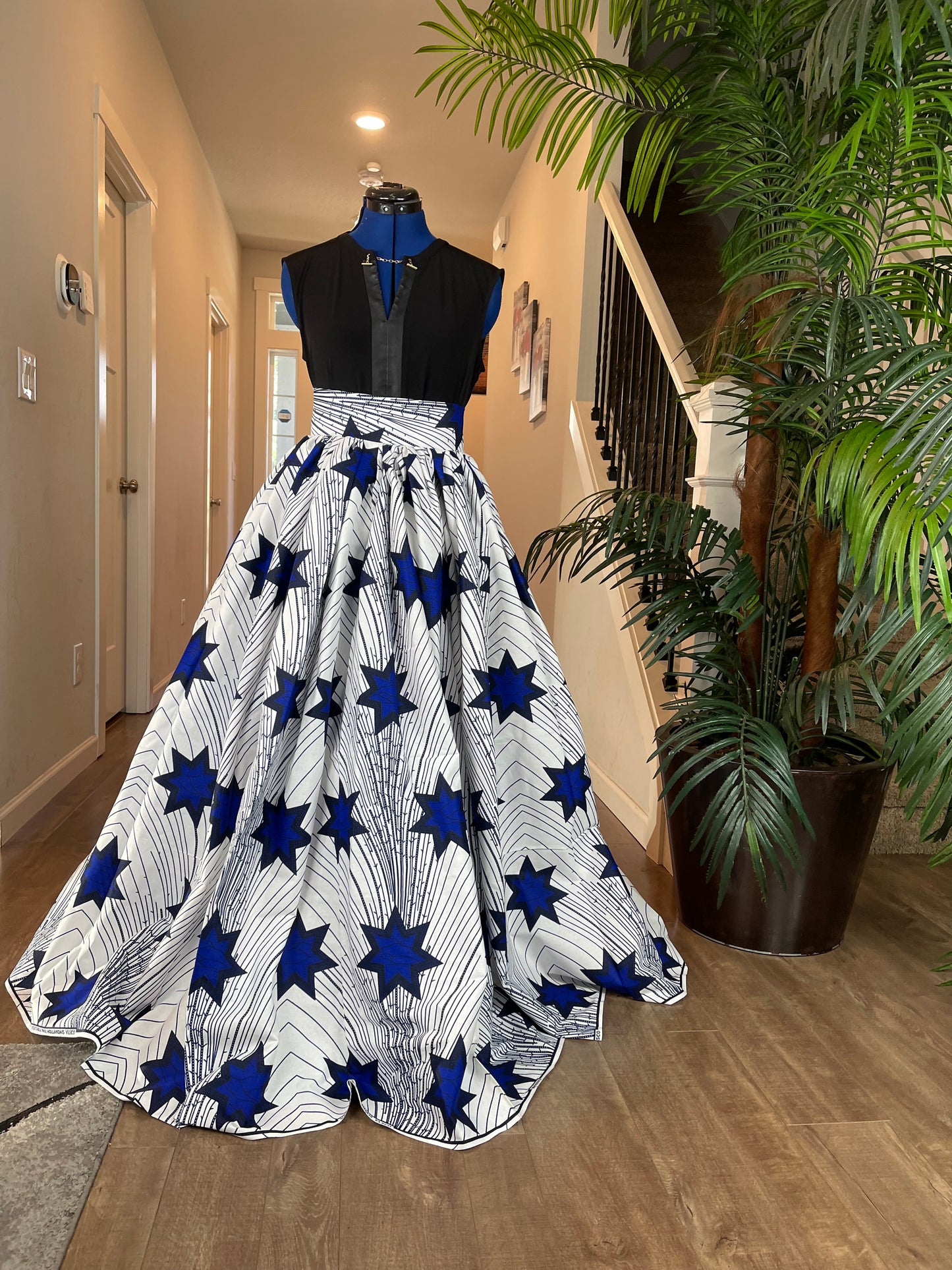 White and Blue Star African Skirt/African Clothing For Women/Ankara Skirt.QT13
