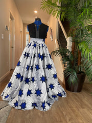 White and Blue Star African Skirt/African Clothing For Women/Ankara Skirt.QT13