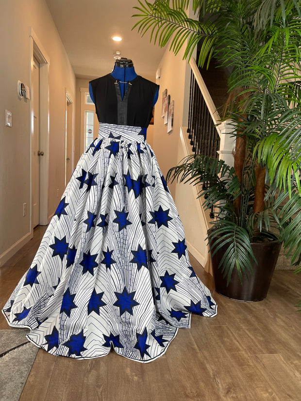 White and Blue Star African Skirt/African Clothing For Women/Ankara Skirt.QT13