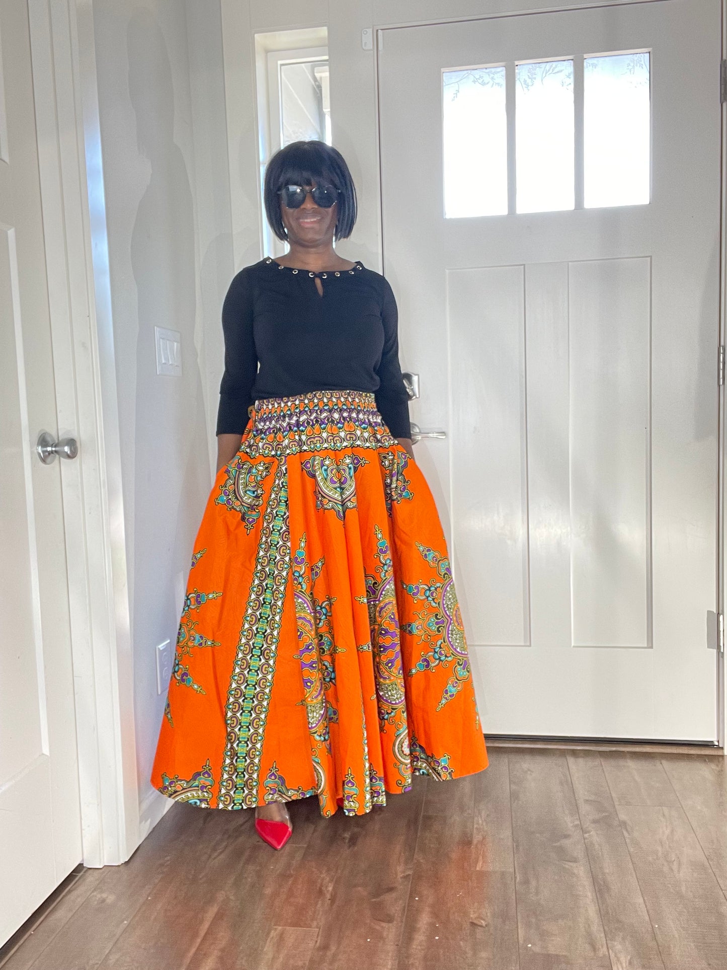 African Women Skirt With Pockets,Belt and Headwrap/Ankara Skirt/VA8