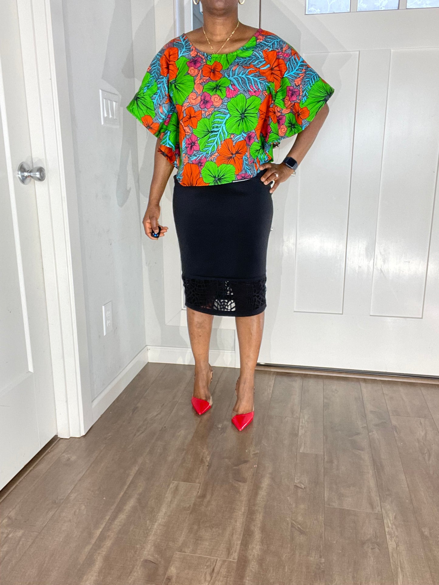 African Blouse/Ankara Top-Teal and Orange Color/Summer Top/VA112