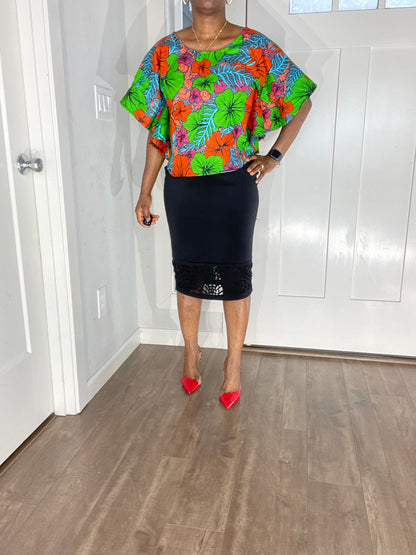 African Blouse/Ankara Top-Teal and Orange Color/Summer Top/VA112