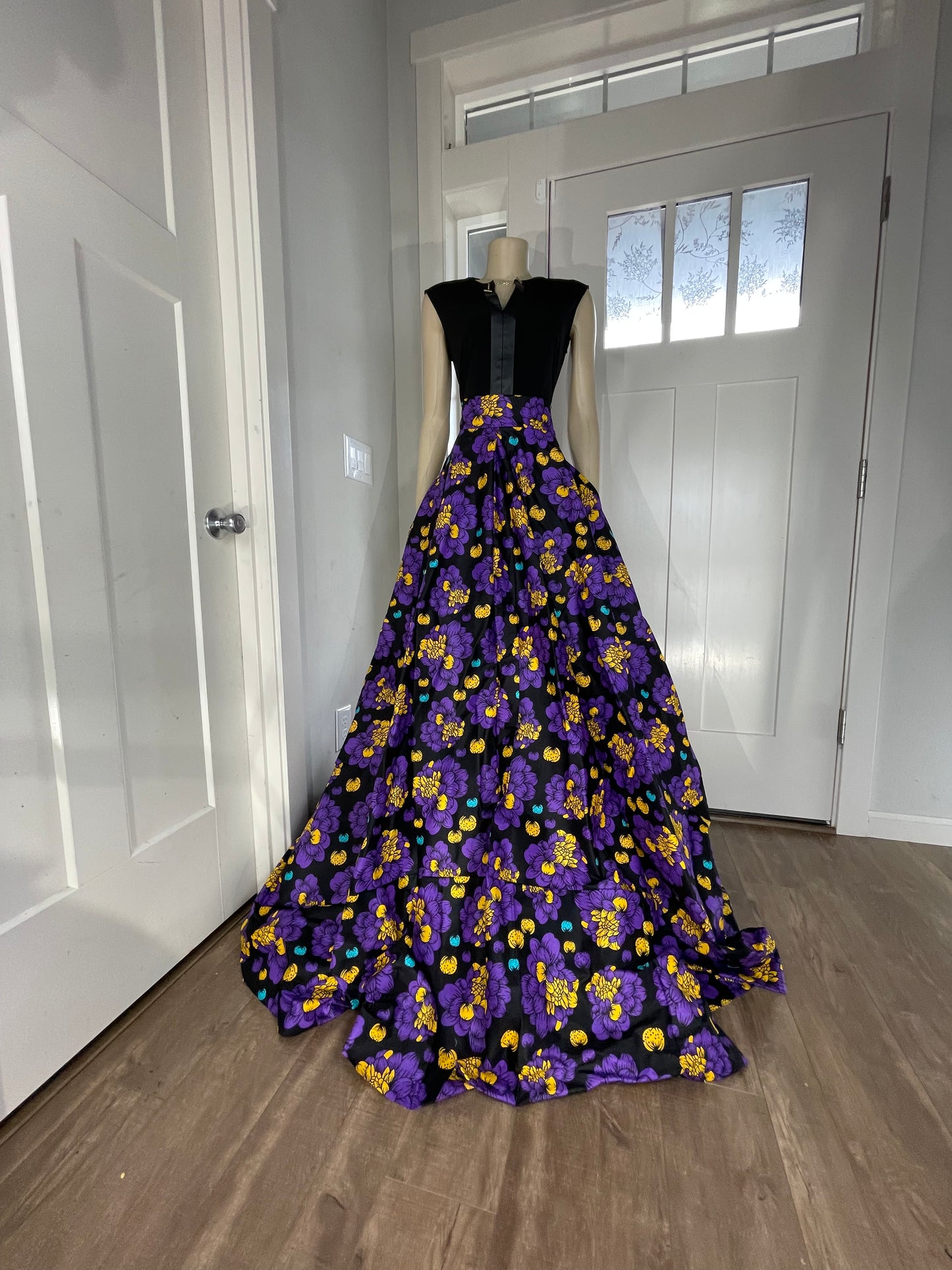 Purple and Yellow Floral African Skirt/African Clothing For Women/Ankara Skirt.QT12