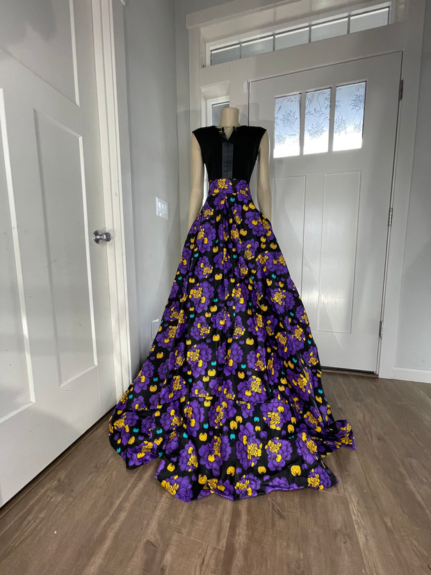 Purple and Yellow Floral African Skirt/African Clothing For Women/Ankara Skirt.QT12