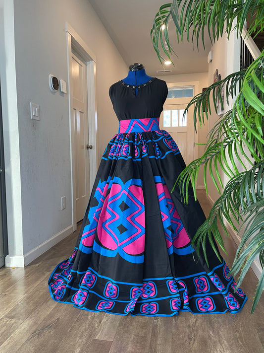 Bold Ankara High-Waist African Print Skirt – Handmade with Vibrant Wax Fabric/Blue Skirt