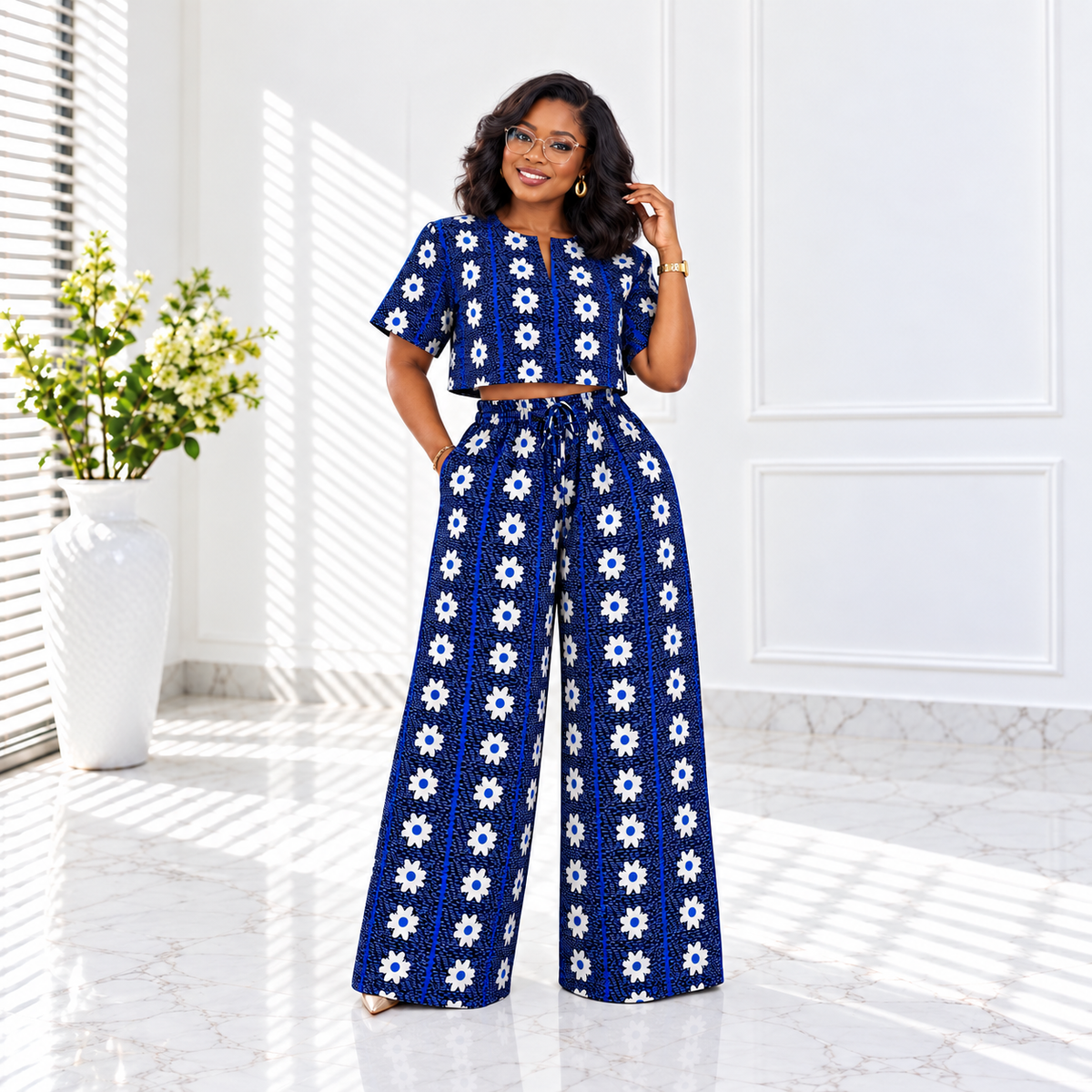 African Crop Top and Pant/Ankara Pant Set.