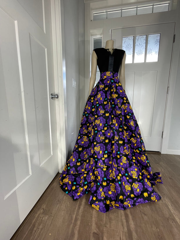 Purple and Yellow Floral African Skirt/African Clothing For Women/Ankara Skirt.QT12