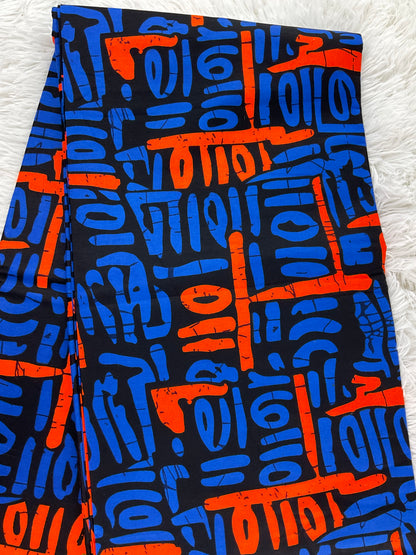 African Fabric/Ankara Fabric/African Prints/Danshiki Fabric/Kente/Blue and Orange African Fabric/JT02