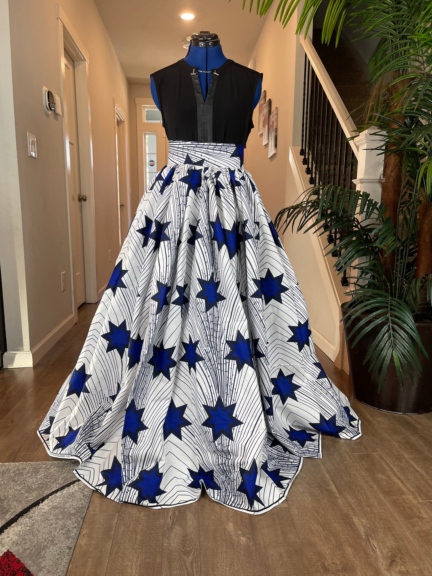 White and Blue Star African Skirt/African Clothing For Women/Ankara Skirt.QT13