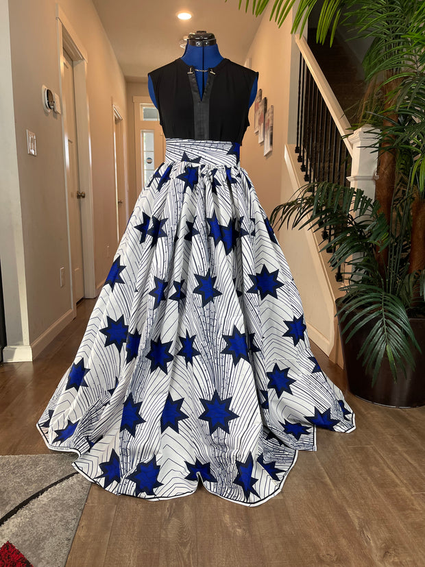 White and Blue Star African Skirt/African Clothing For Women/Ankara Skirt.QT13