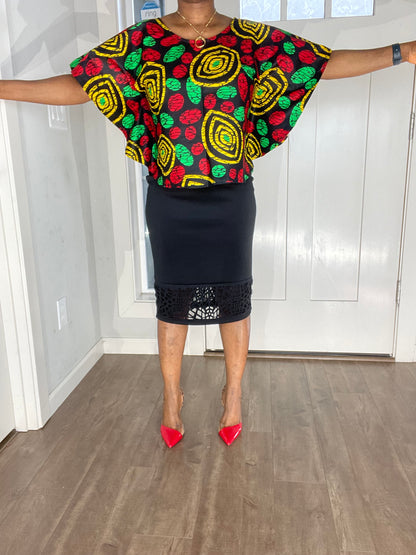 African Blouse/Ankara-Green Red Yellow Color/Summer Top/VA111