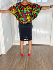 African clothing for women/ African blouse/African cape top/plus size African black and red top/Full flare blouse/summer top/Ankara Blouse