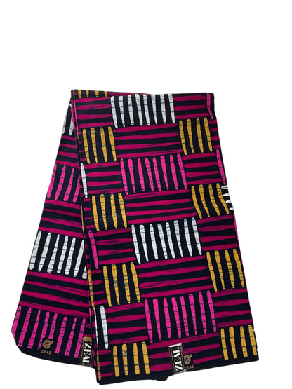 African Print Fabric/Ankara Print 6 Yards/By The Yard/Pink Gold White Color Fabric/KM10k