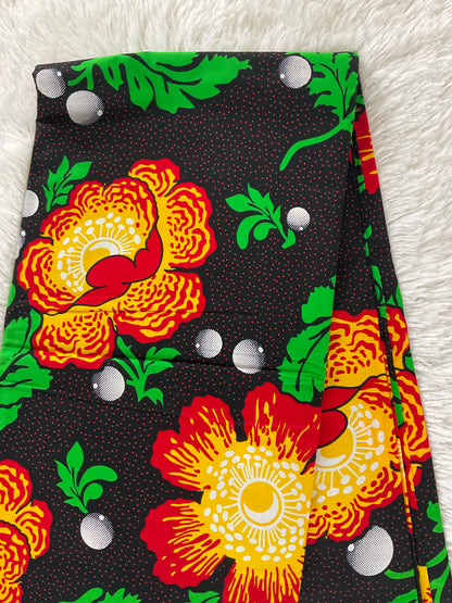 African fabric/Ankara fabric/Wax Print/Mud cloth Fabric/African Print/Kente/Black and Green Ankara.