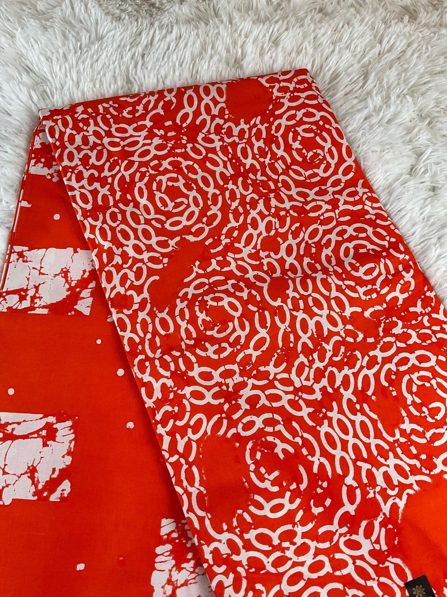 African fabric/Ankara fabric/Ankara fabric/KM109/African Print/African Wax/Orange and White Ankara