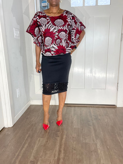 African clothing for women/African blouse/Ankara Top-Wine Color/Sexy Blouse