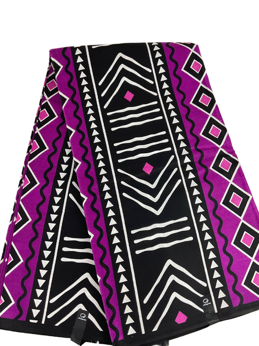 Magenta Black White African print fabric/Ankara fabric/100% Cotton Fabric By The Yard/KM10k