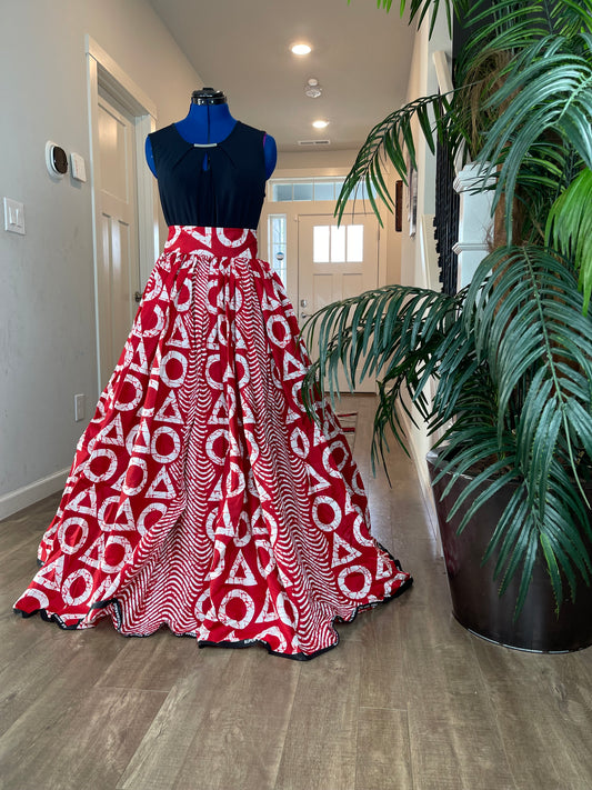 Bold Ankara High-Waist African Print Skirt – Handmade with Vibrant Wax Fabric/Red and White Skirt