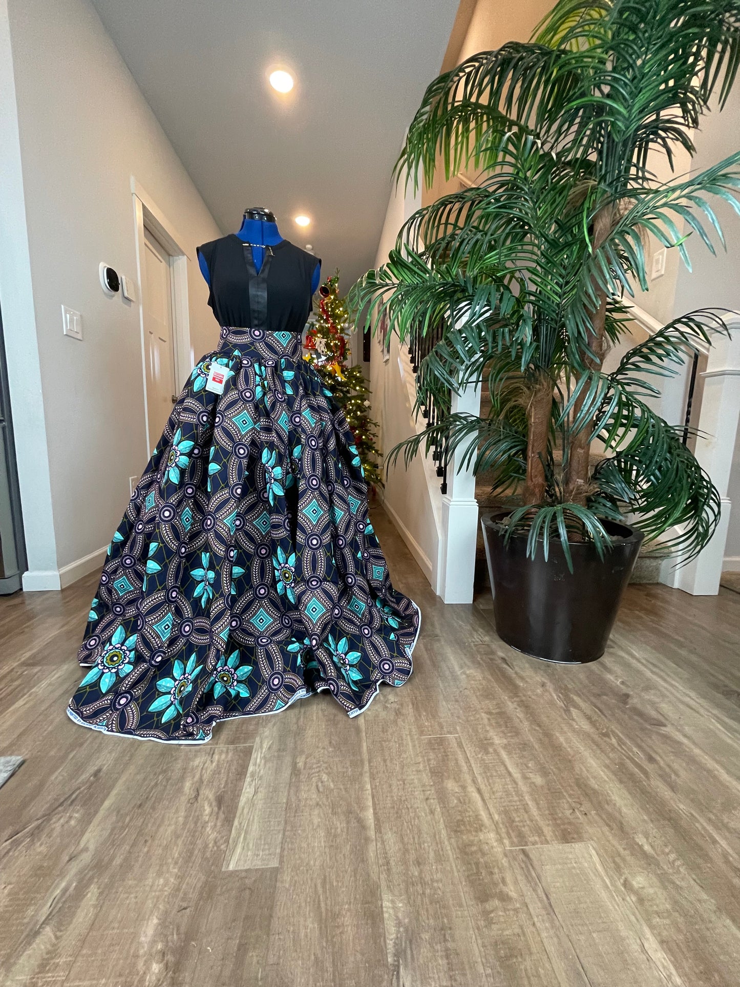 Bold Ankara High-Waist African Print Skirt – Handmade with Vibrant Wax Fabric/Blue Black Ankara Skirt/African Clothings