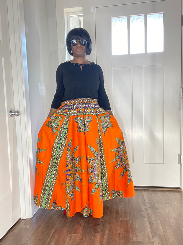 African Women Skirt With Pockets,Belt and Headwrap/Ankara Skirt/African Print Skirt