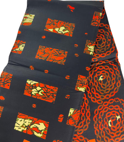 100%  Cotton Fabric By The Yard/African fabric/Ankara-Black and Orange Color/African Wax Print/KM57/